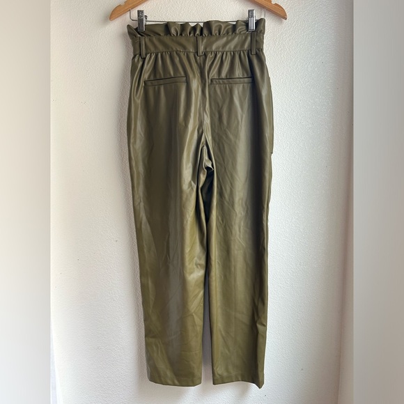 Who What Wear | Paperbag Faux Leather Pants in Olive Green - Picture 5 of 8